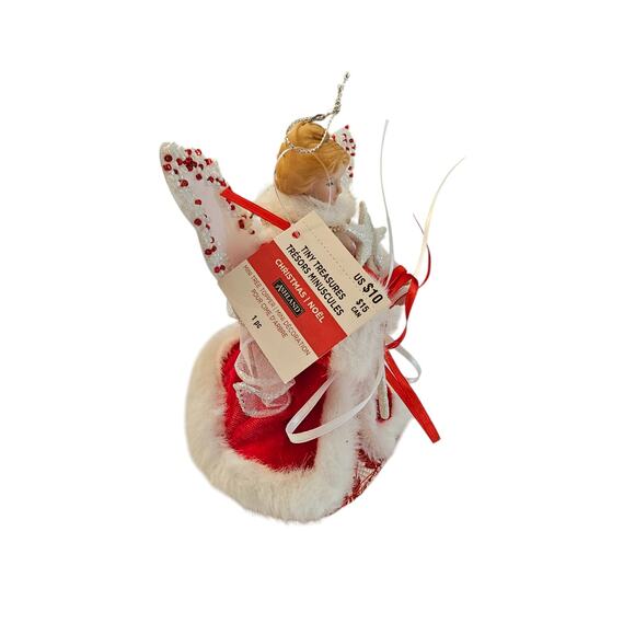 Vintage Christmas Tree Topper Angel Red White Accents Porcelain Kirkland - Picture 2 of 5